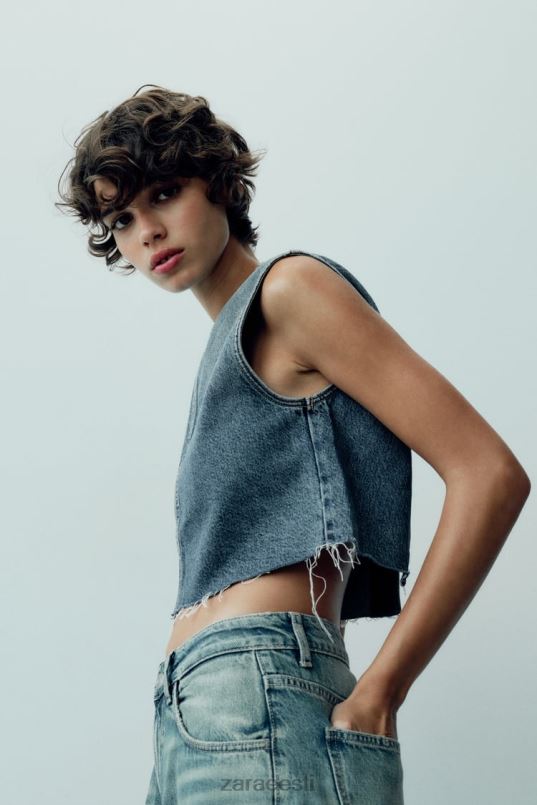 Zara trf denim crop top naised sinine Riietus 42F0H259