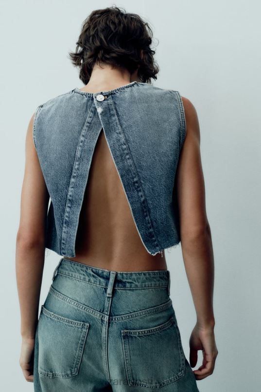Zara trf denim crop top naised sinine Riietus 42F0H259