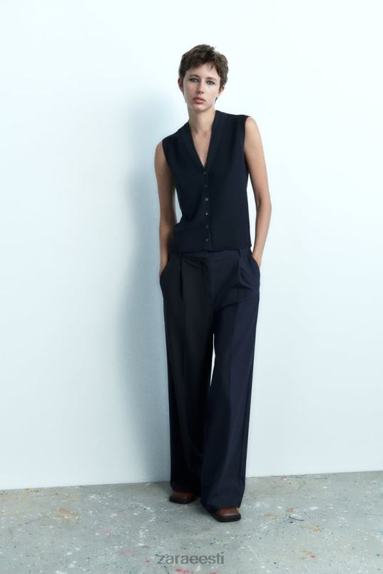 Zara v-kaelusega kootud topp naised mereväe sinine Riietus 42F0H278