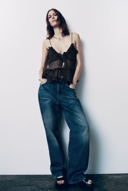 Zara volangidega poolläbipaistev top naised antratsiithall Riietus 42F0H271