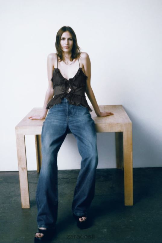 Zara volangidega poolläbipaistev top naised antratsiithall Riietus 42F0H271